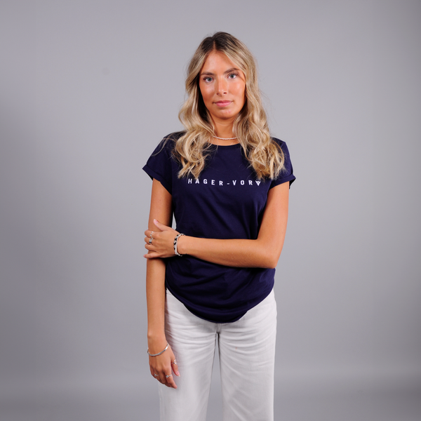 Embroidered Text Rolled Sleeve T-Shirt
