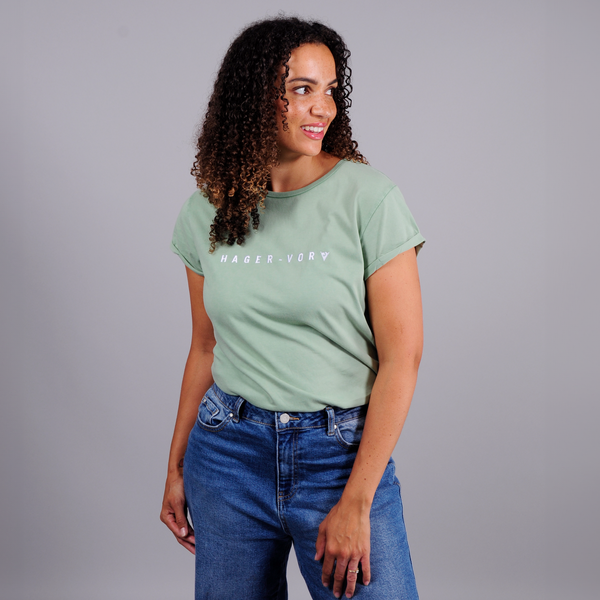 Embroidered Text Rolled Sleeve T-Shirt