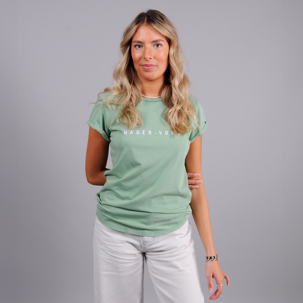 Embroidered Text Rolled Sleeve T-Shirt