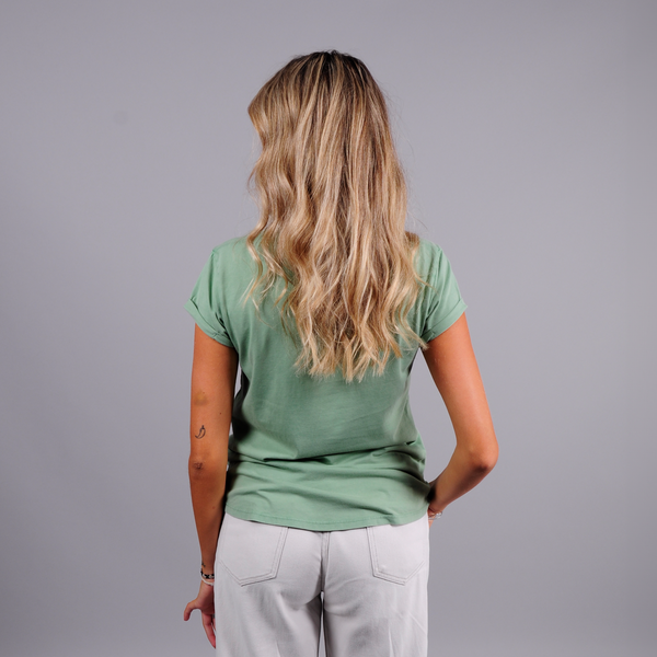 Embroidered Text Rolled Sleeve T-Shirt