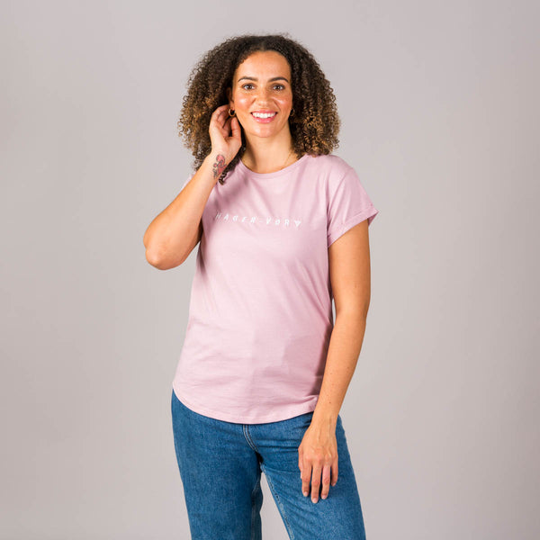 Embroidered Text Rolled Sleeve T-Shirt