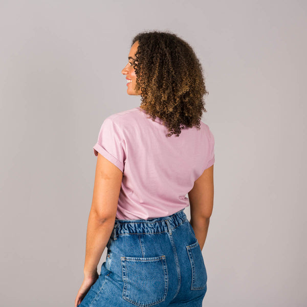 Embroidered Text Rolled Sleeve T-Shirt