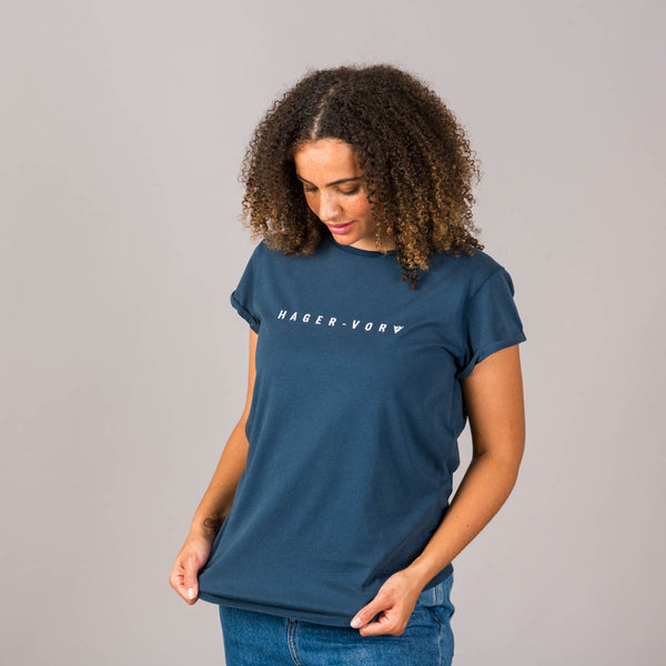 Embroidered Text Rolled Sleeve T-Shirt