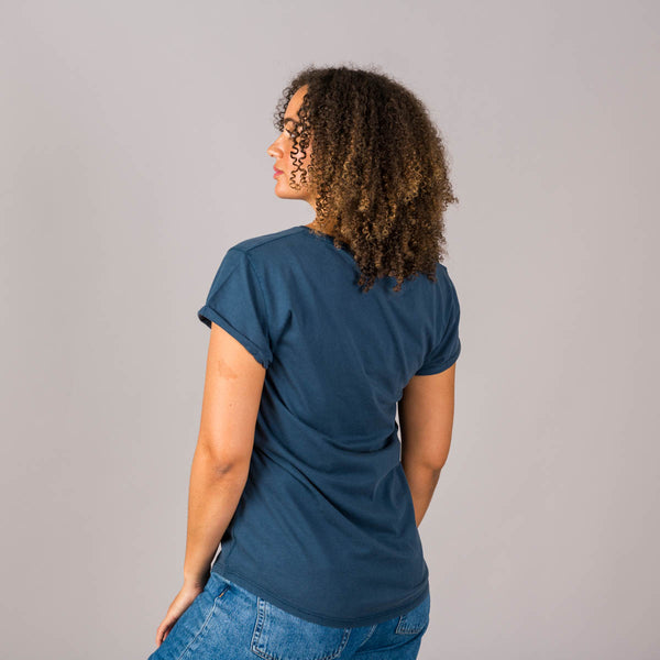 Embroidered Text Rolled Sleeve T-Shirt