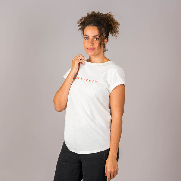 Embroidered Text Rolled Sleeve T-Shirt