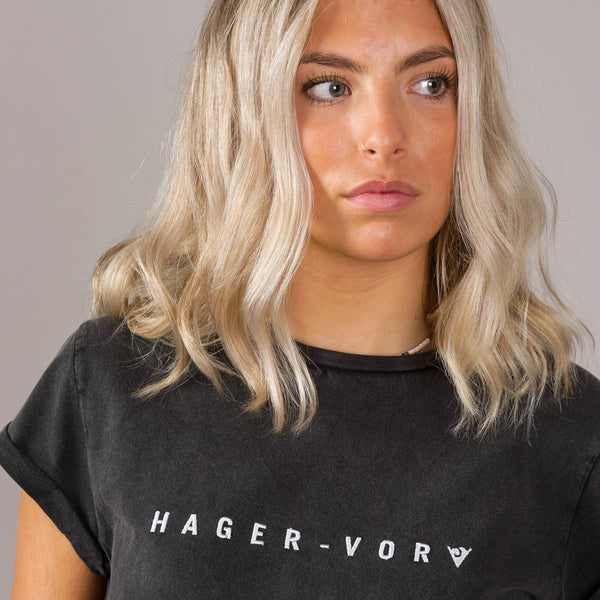 Embroidered Text Rolled Sleeve T-Shirt