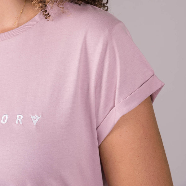 Embroidered Text Rolled Sleeve T-Shirt
