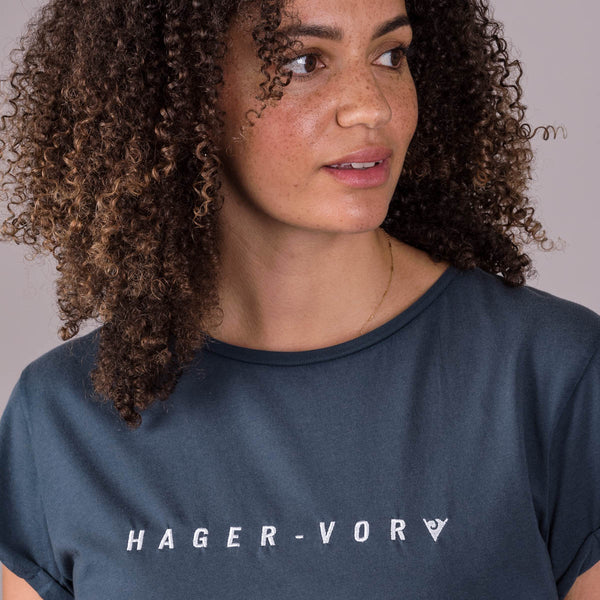 Embroidered Text Rolled Sleeve T-Shirt