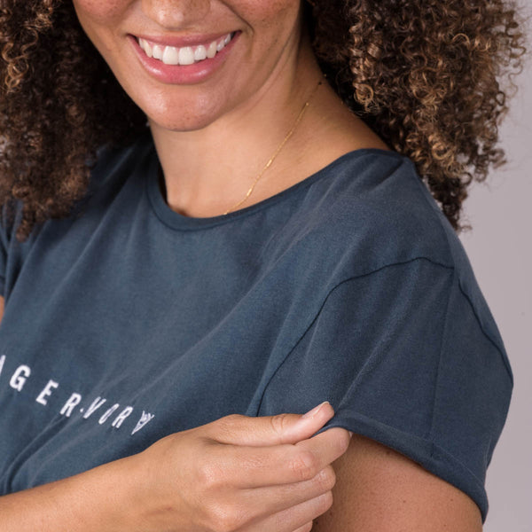 Embroidered Text Rolled Sleeve T-Shirt