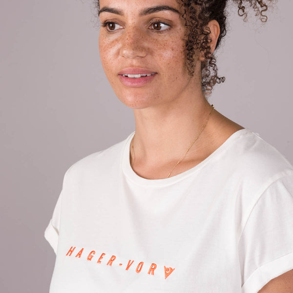 Embroidered Text Rolled Sleeve T-Shirt